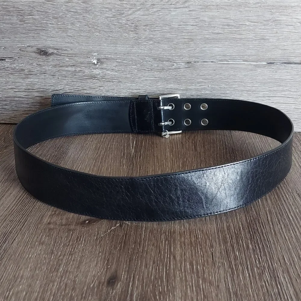 Banana Republic Black Italian Leather Belt Double Prong Buckle Size Medium